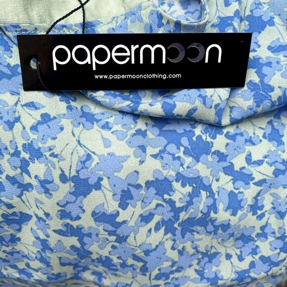 Papermoon Blue Floral Blouse Womens Small Sheer Flutter Sleeve Boho Chic Office - Picture 14 of 14